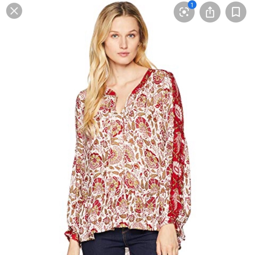 Lucky Brand Border Print Peasant Top